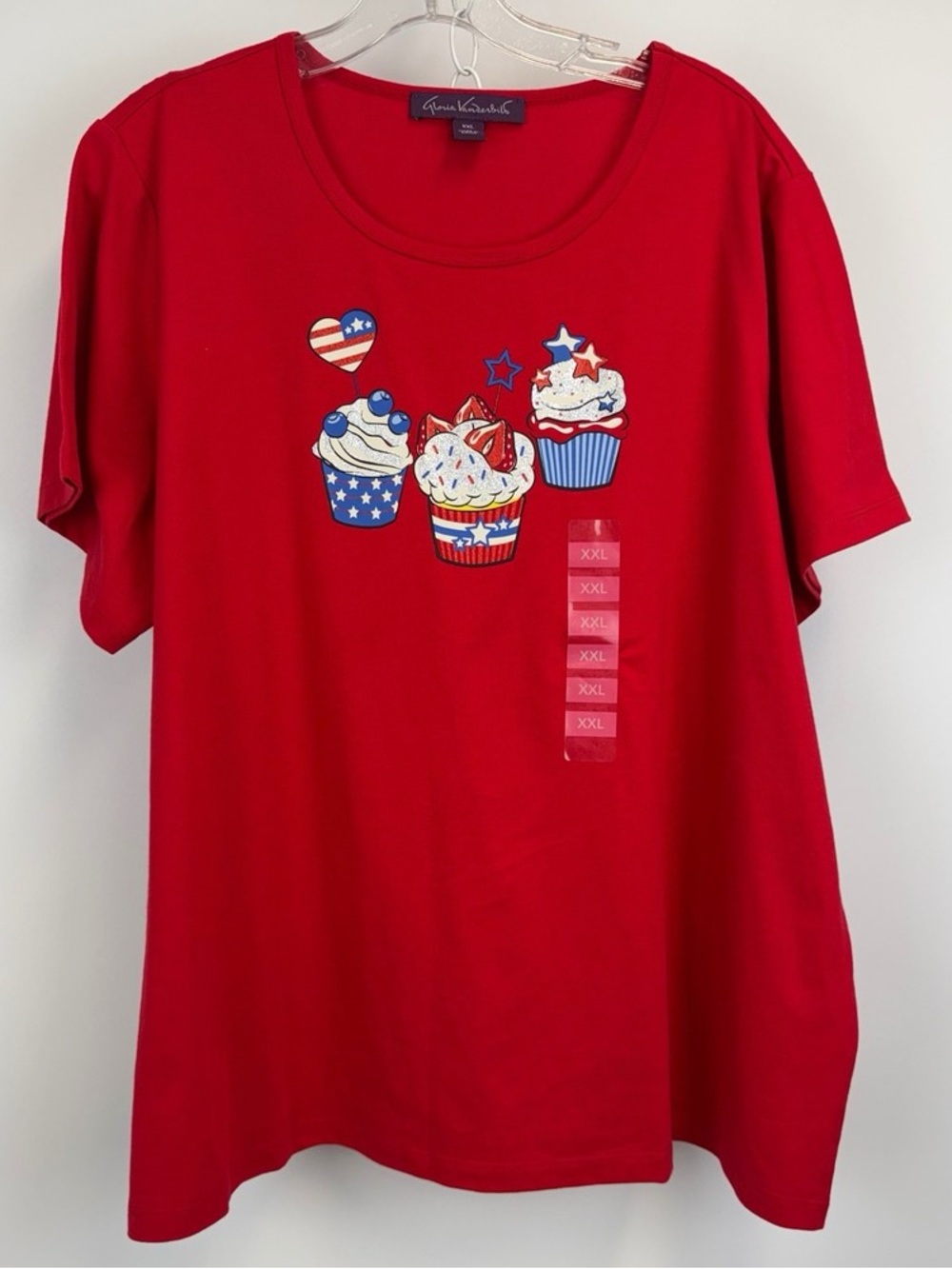 Gloria Vanderbilt Red Short-Sleeve Tee with Festive Cupcake Graphic